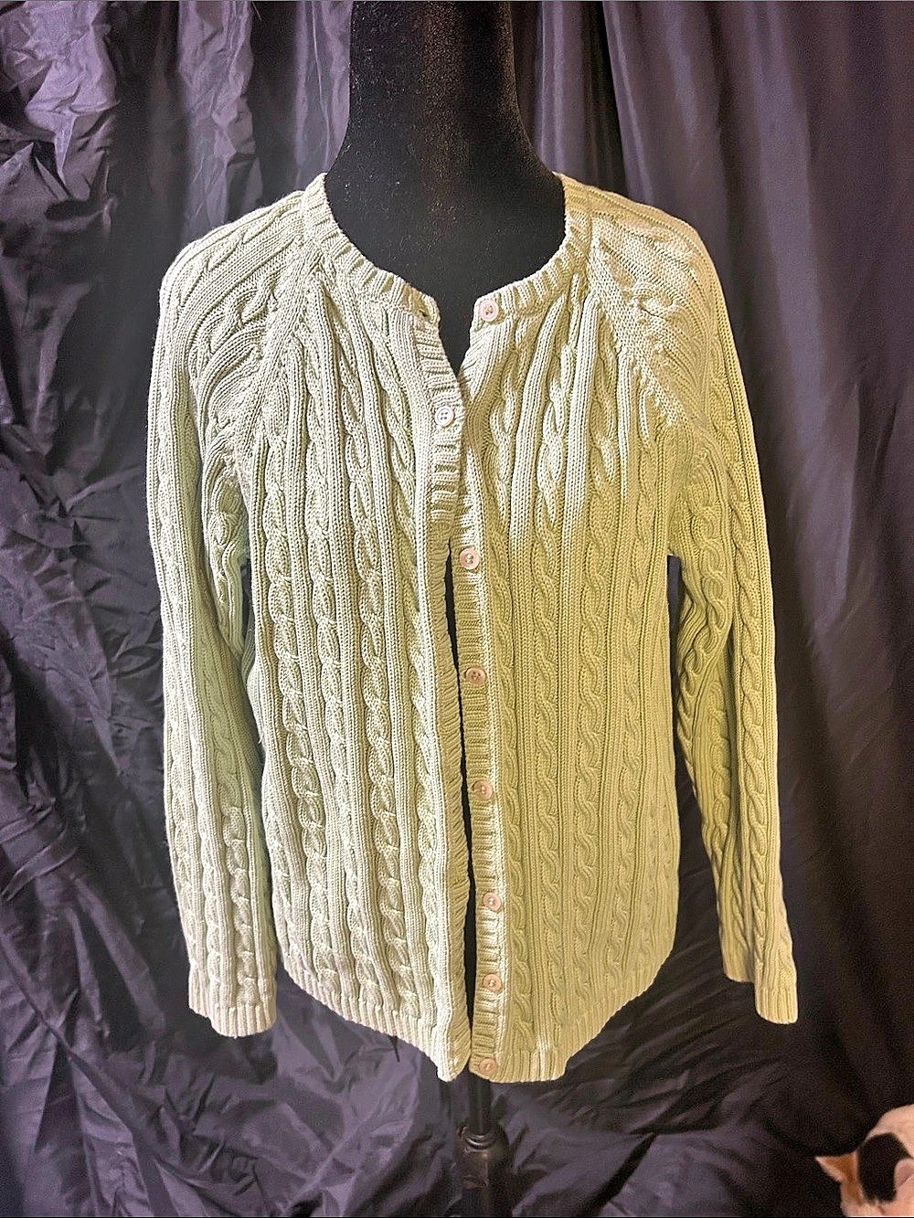 LL Bean The Original Double Large Sweater Cable Cardigan Cable Knit 100% cotton